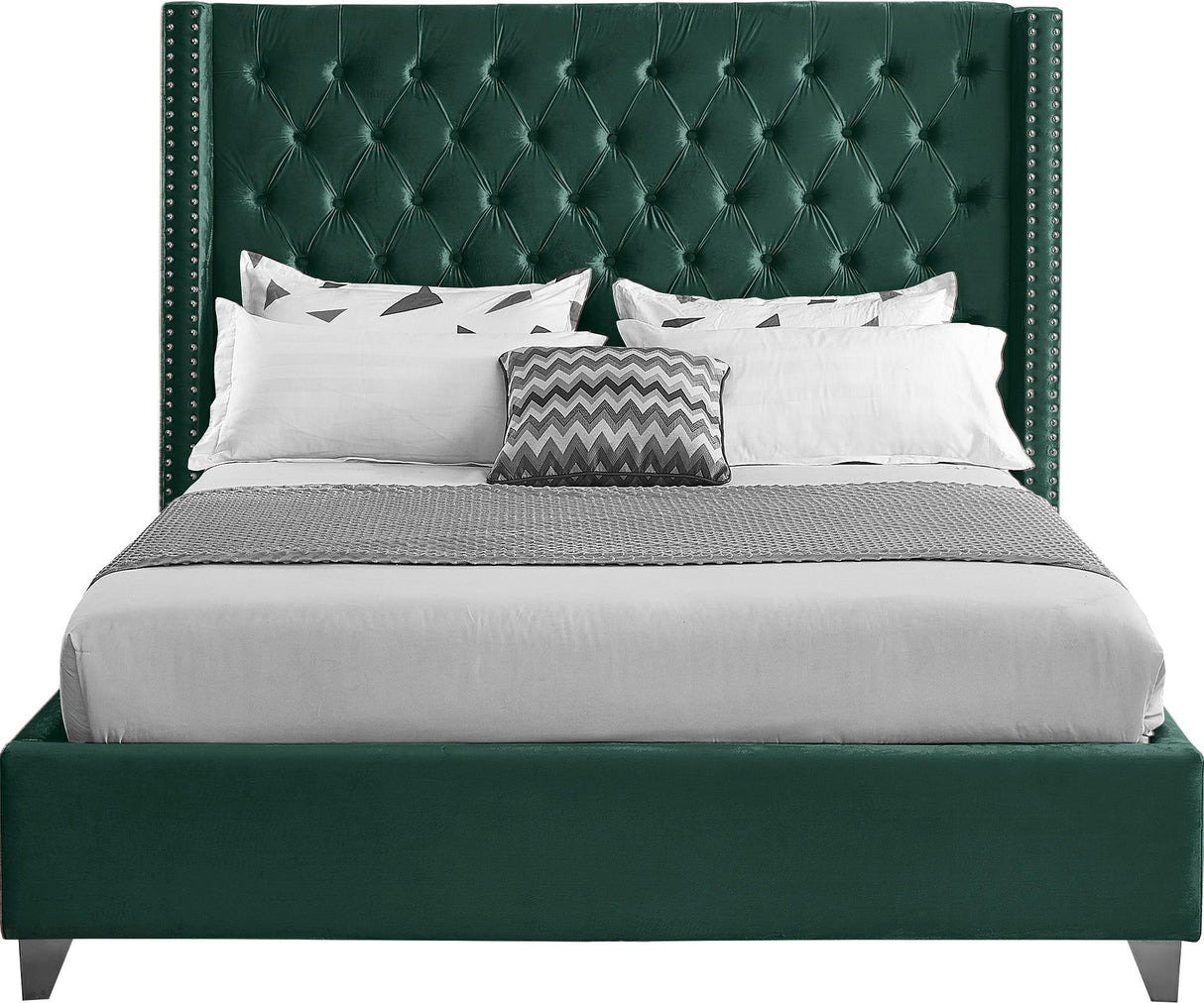 Aiden Green Velvet King Bed - galleria furniture outlet