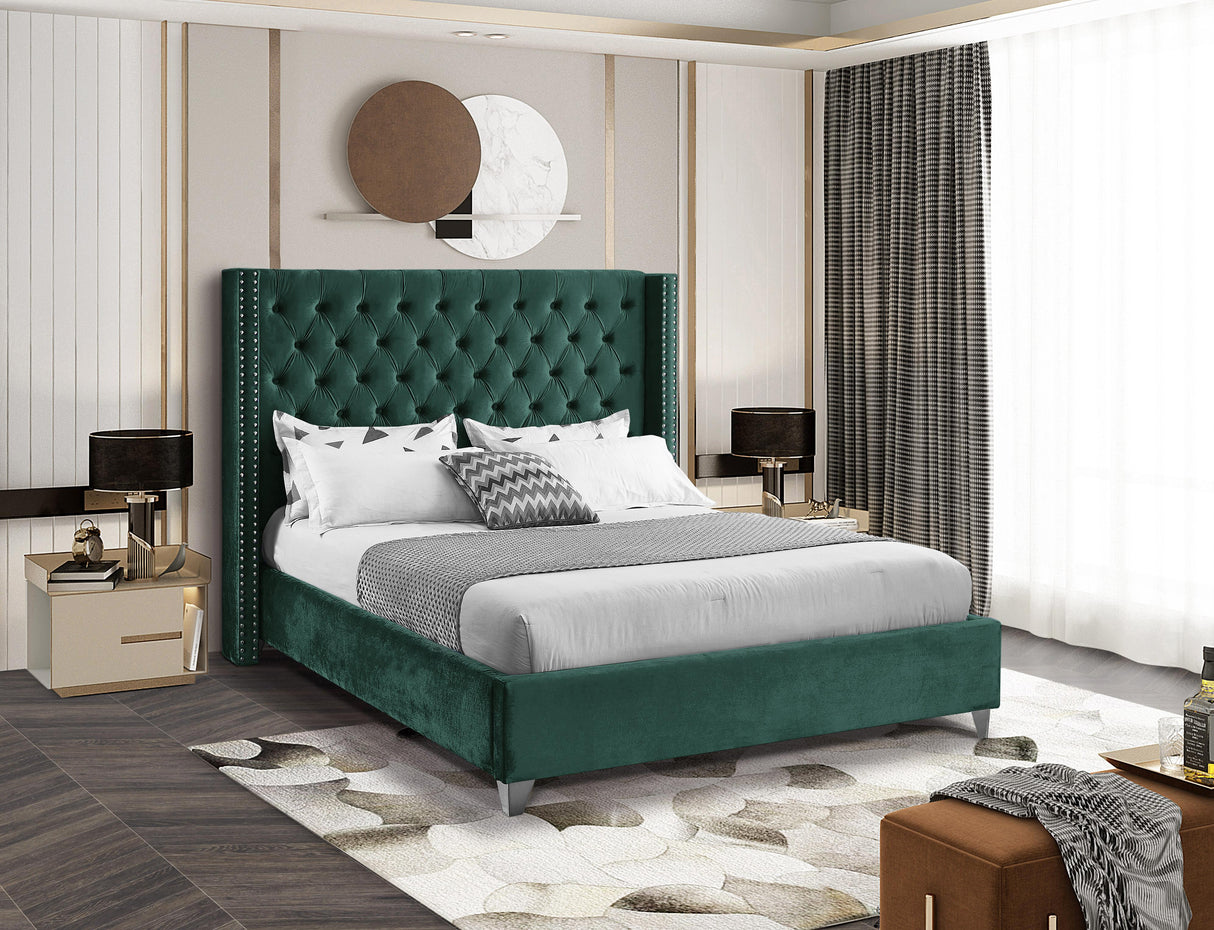 Aiden Green Velvet Full Bed - galleria furniture outlet