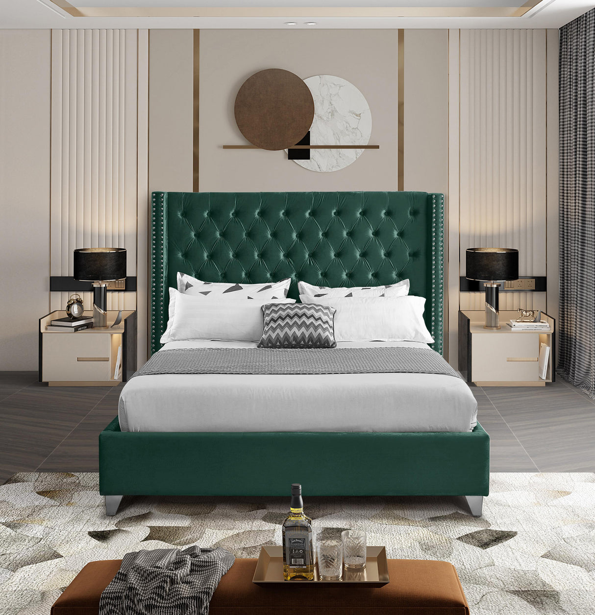 Aiden Green Velvet Queen Bed - galleria furniture outlet