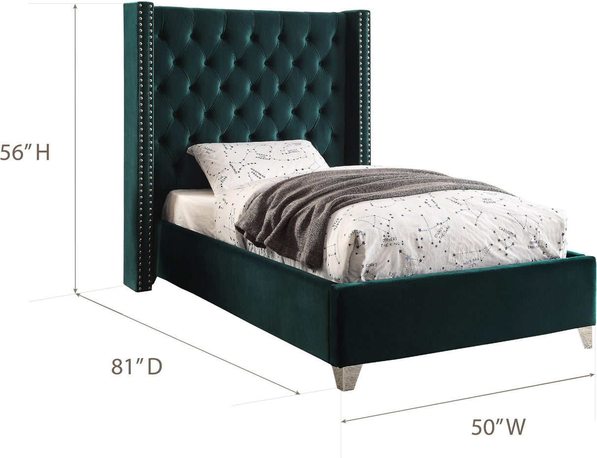 Aiden Green Velvet Twin Bed - galleria furniture outlet