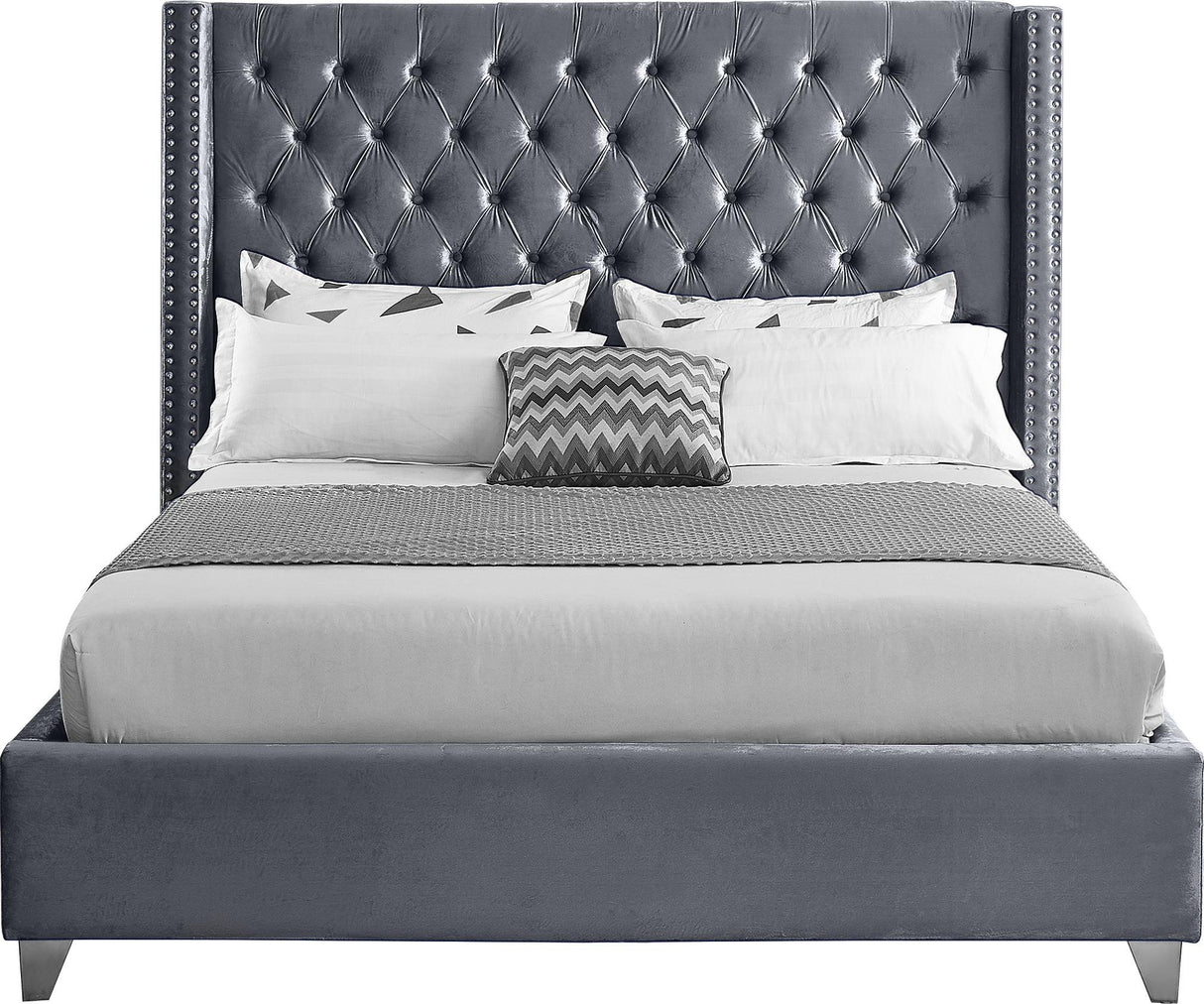 Aiden Grey Velvet King Bed - galleria furniture outlet