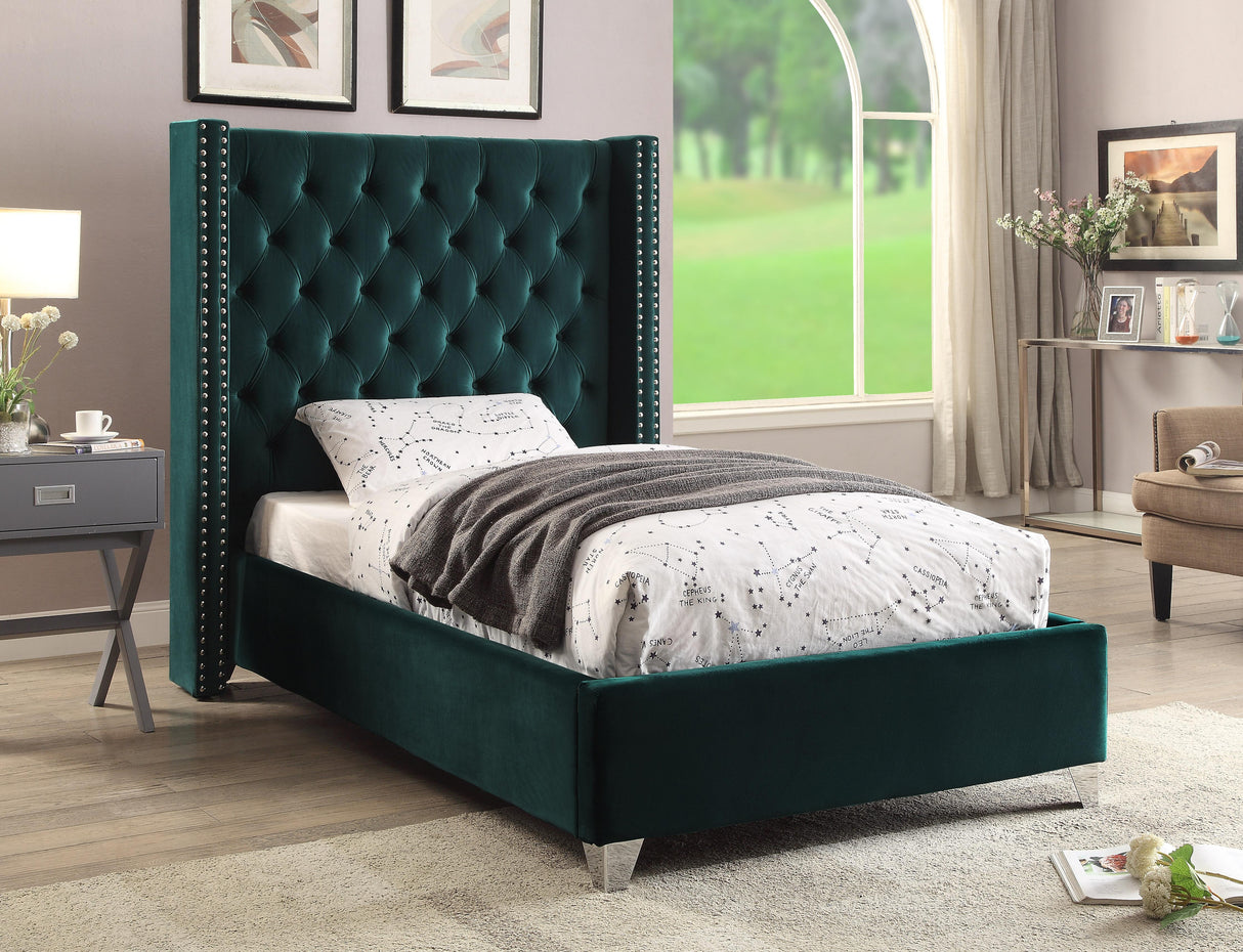 Aiden Green Velvet Twin Bed - galleria furniture outlet
