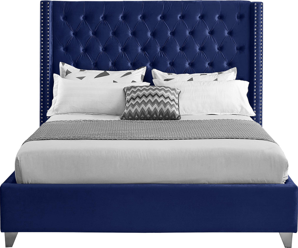 Aiden Navy Velvet Full Bed - galleria furniture outlet