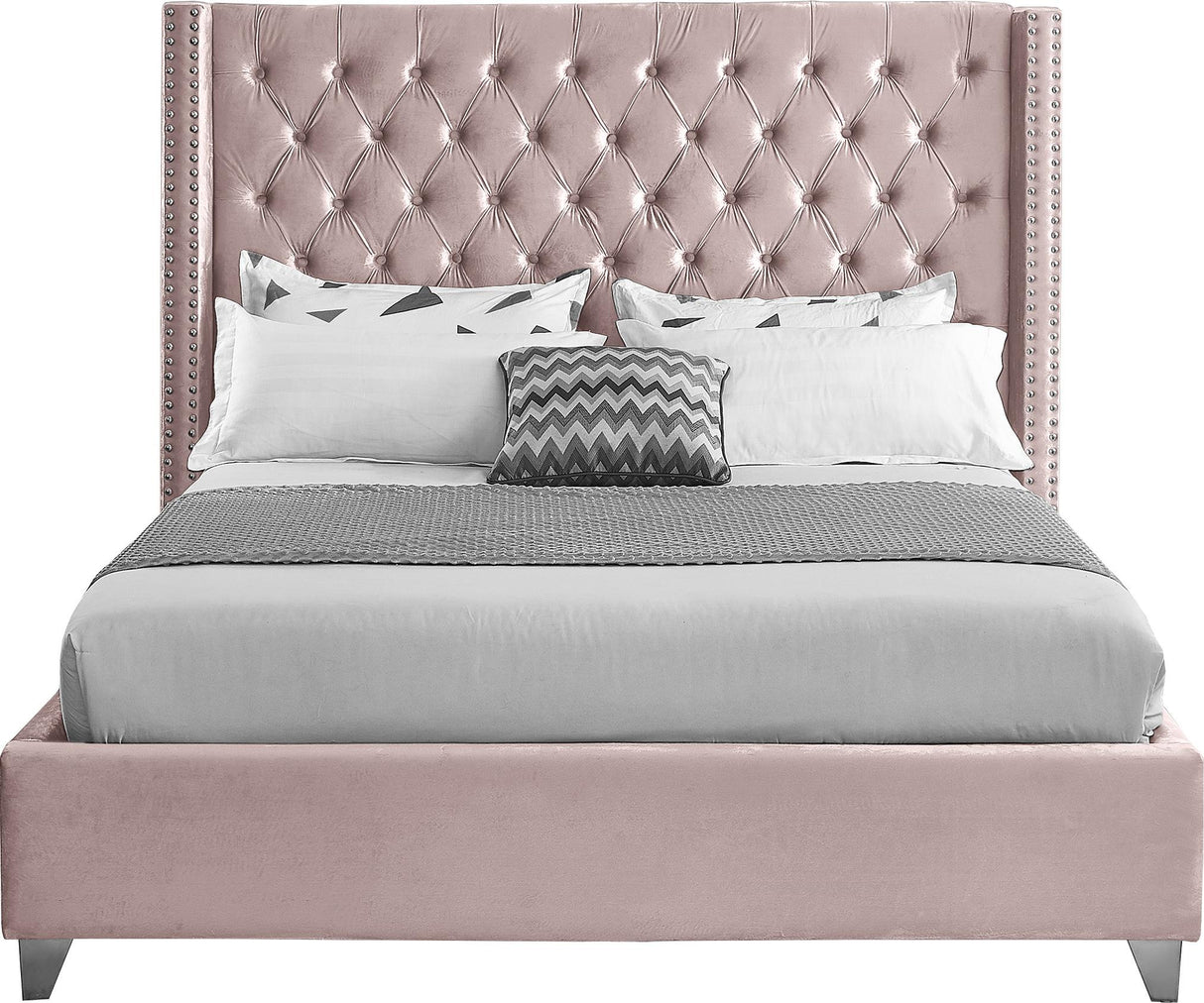 Aiden Pink Velvet Queen Bed - galleria furniture outlet