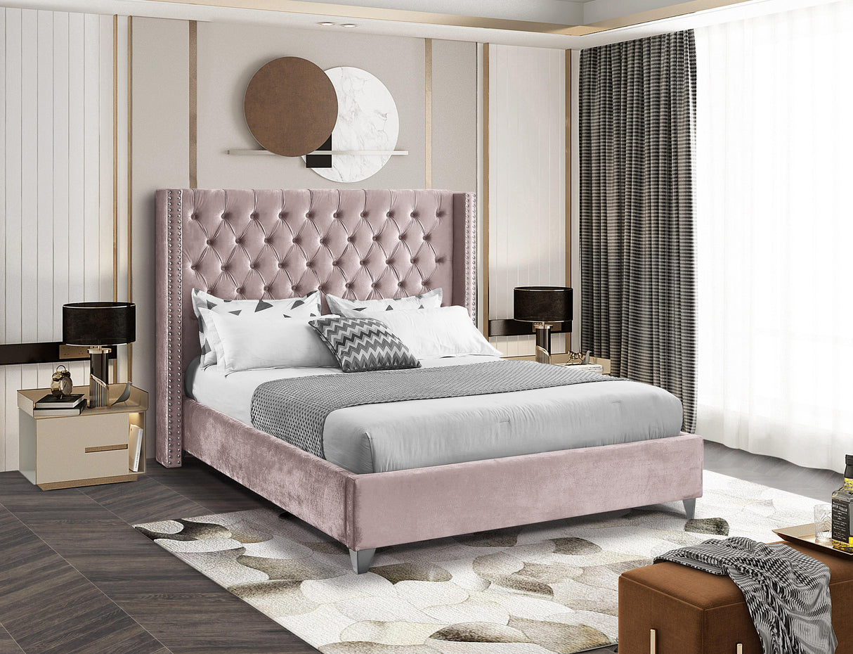 Aiden Pink Velvet Full Bed - galleria furniture outlet