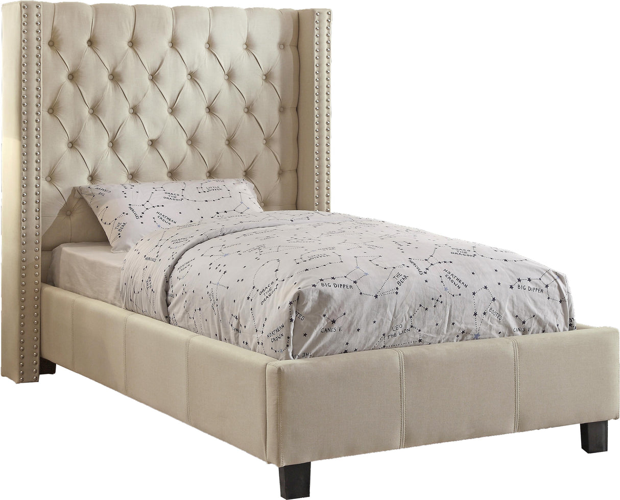 Ashton Beige Linen Twin Bed - galleria furniture outlet