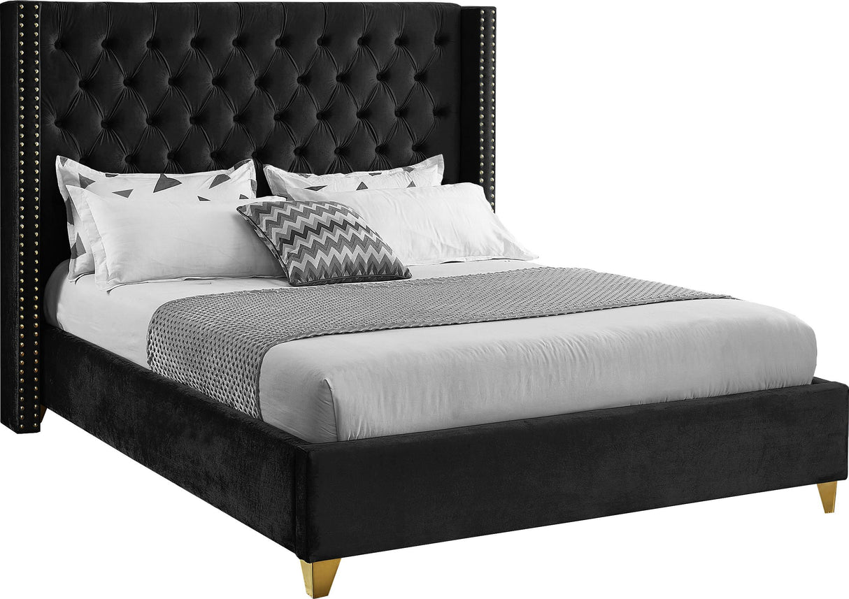Barolo Black Velvet Full Bed - galleria furniture outlet