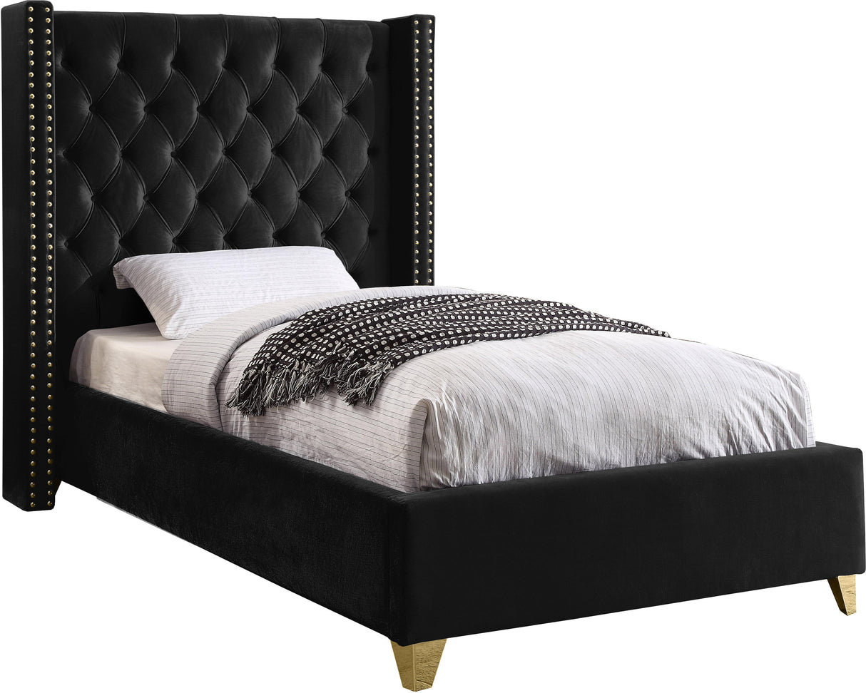 Barolo Black Velvet Twin Bed - galleria furniture outlet