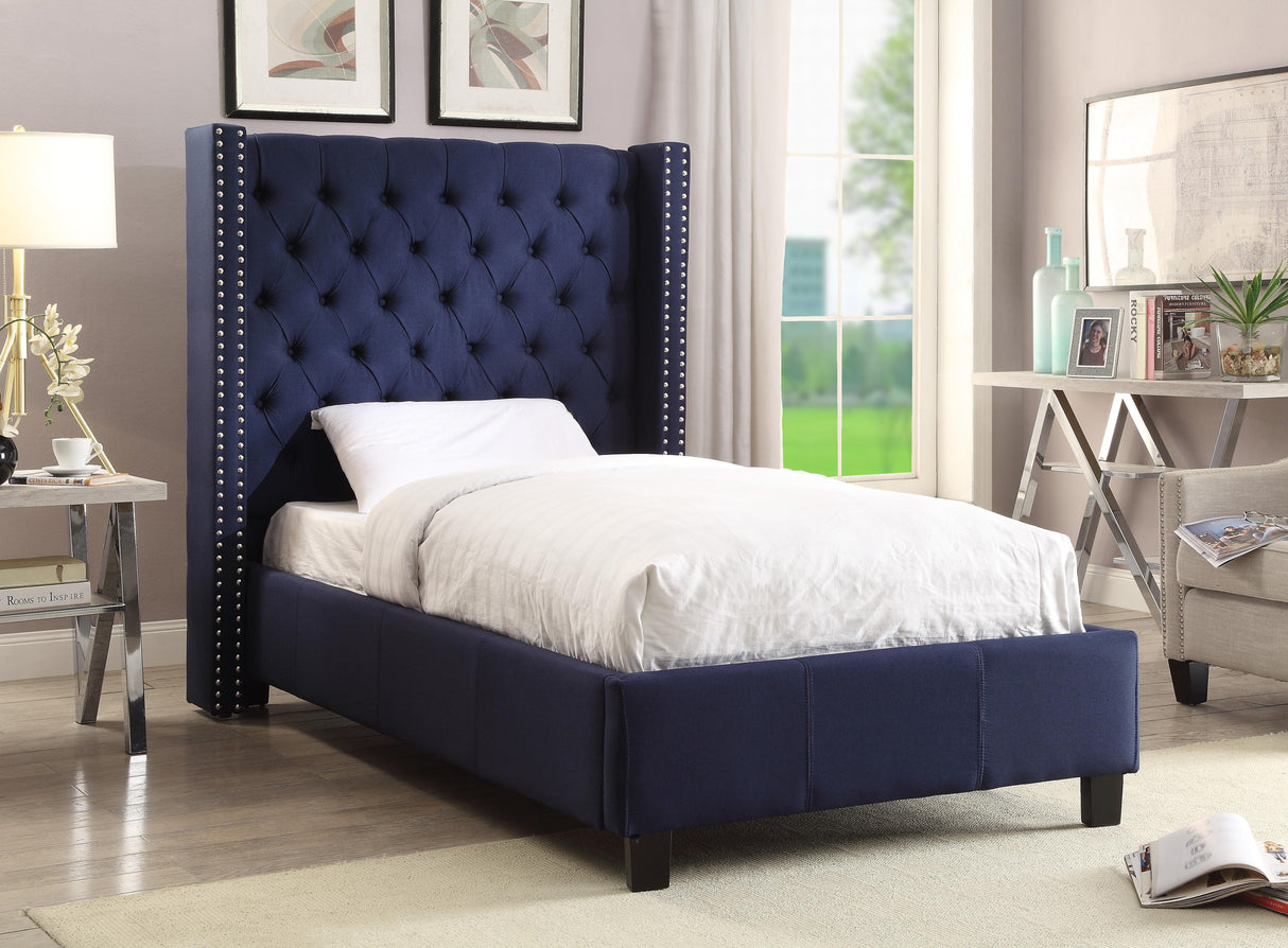 Ashton Navy Linen Twin Bed - galleria furniture outlet