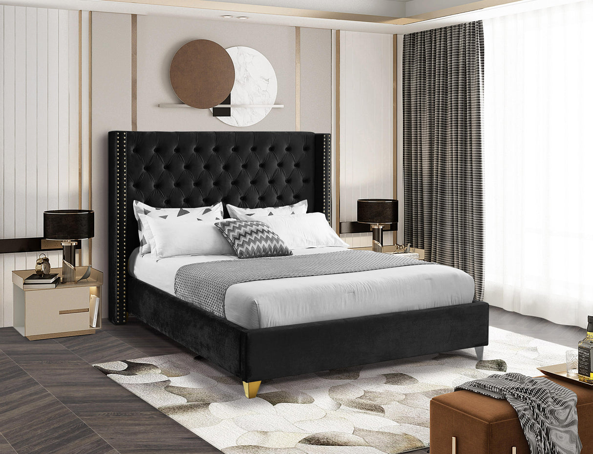 Barolo Black Velvet Queen Bed - galleria furniture outlet