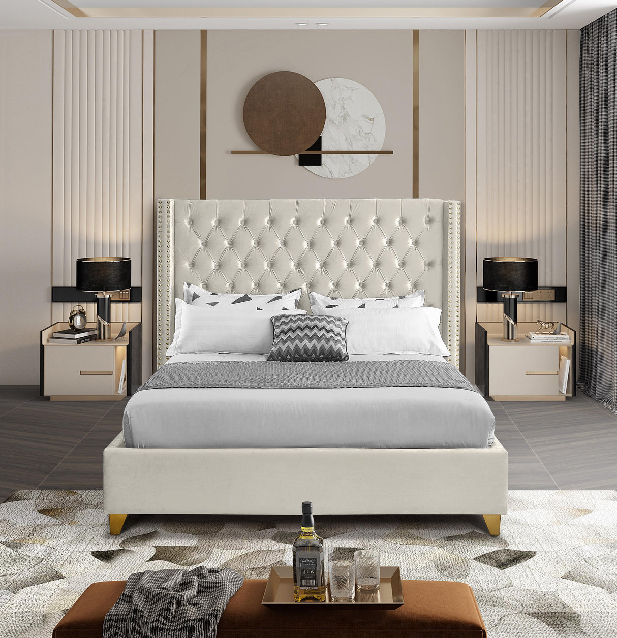 Barolo Cream Velvet Queen Bed - galleria furniture outlet