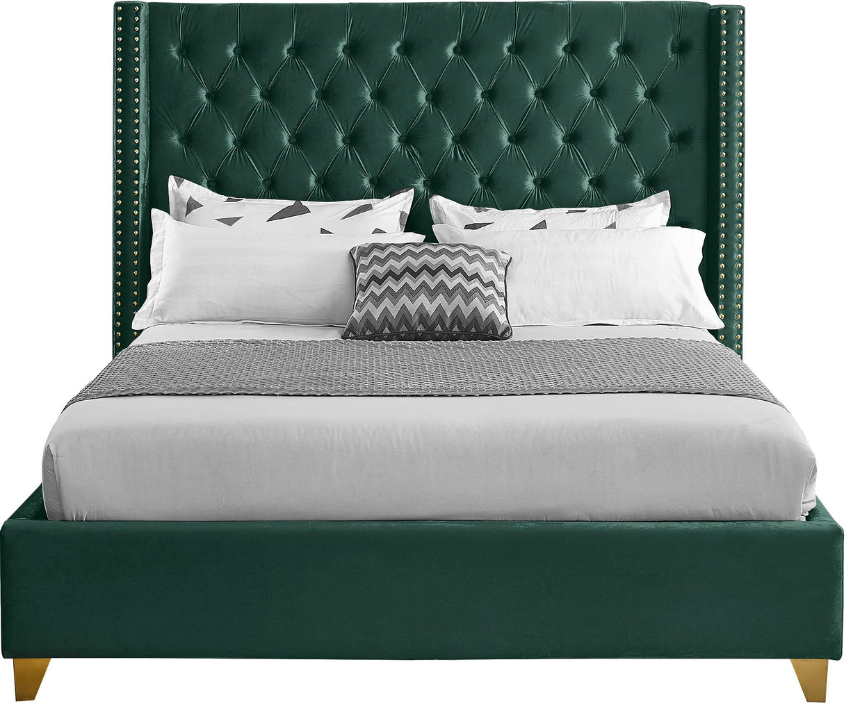 Barolo Green Velvet Queen Bed - galleria furniture outlet