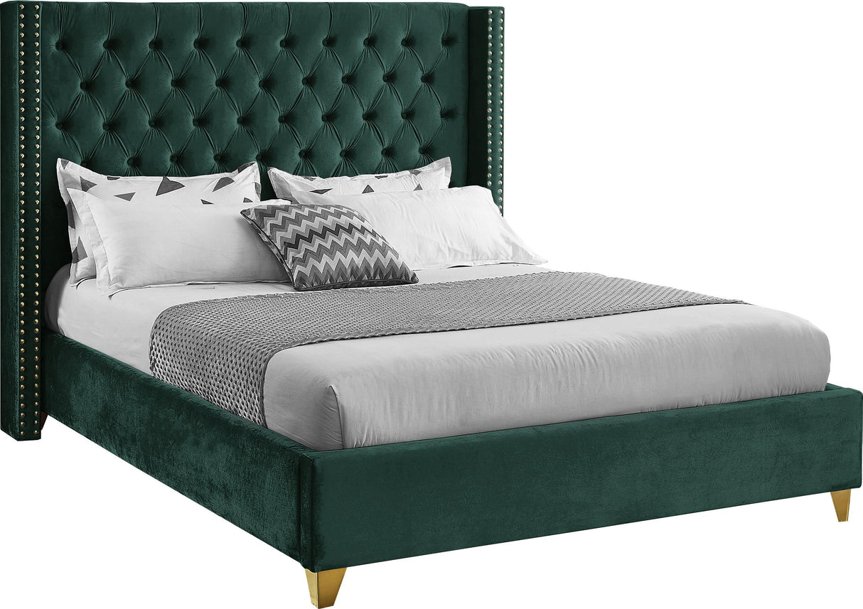 Barolo Green Velvet Queen Bed - galleria furniture outlet