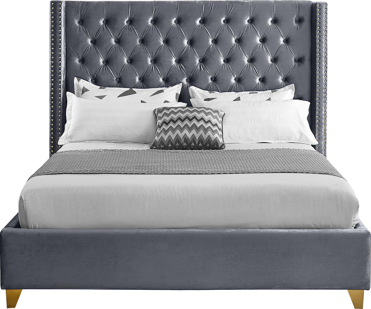 Barolo Grey Velvet Queen Bed - galleria furniture outlet