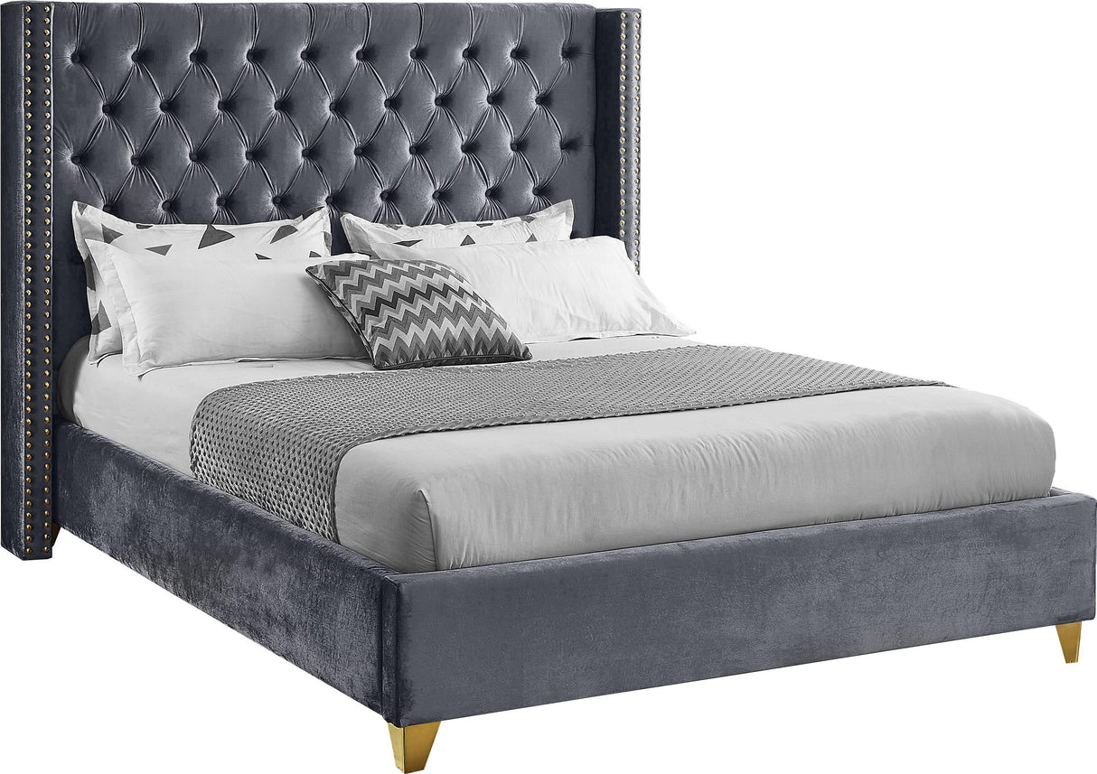 Barolo Grey Velvet King Bed - galleria furniture outlet