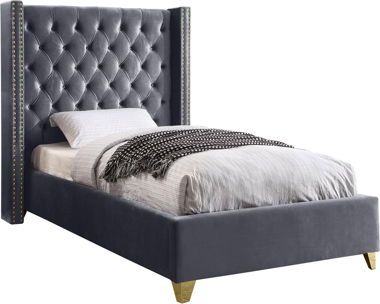 Barolo Grey Velvet Twin Bed - galleria furniture outlet