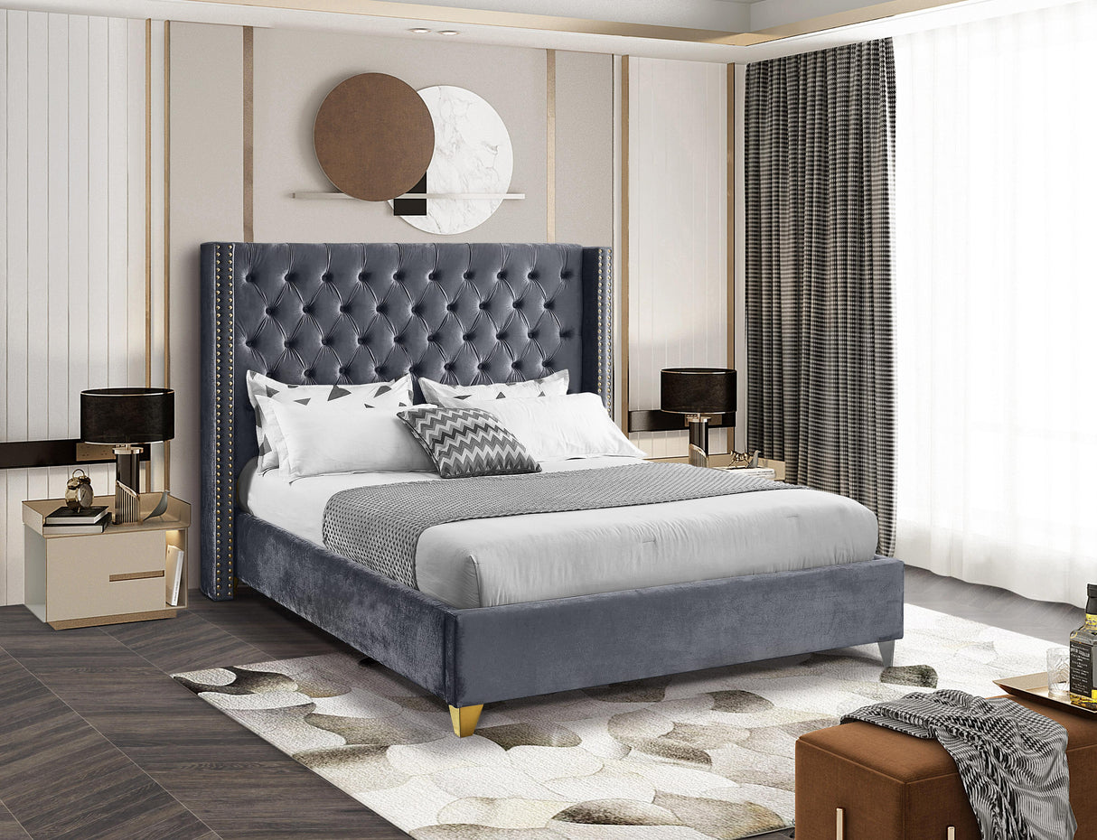 Barolo Grey Velvet Queen Bed - galleria furniture outlet