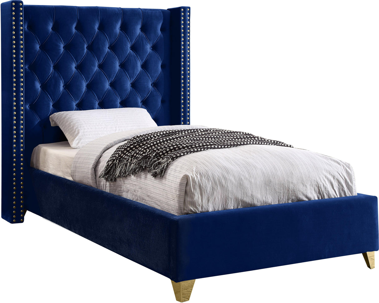 Barolo Navy Velvet Twin Bed - galleria furniture outlet