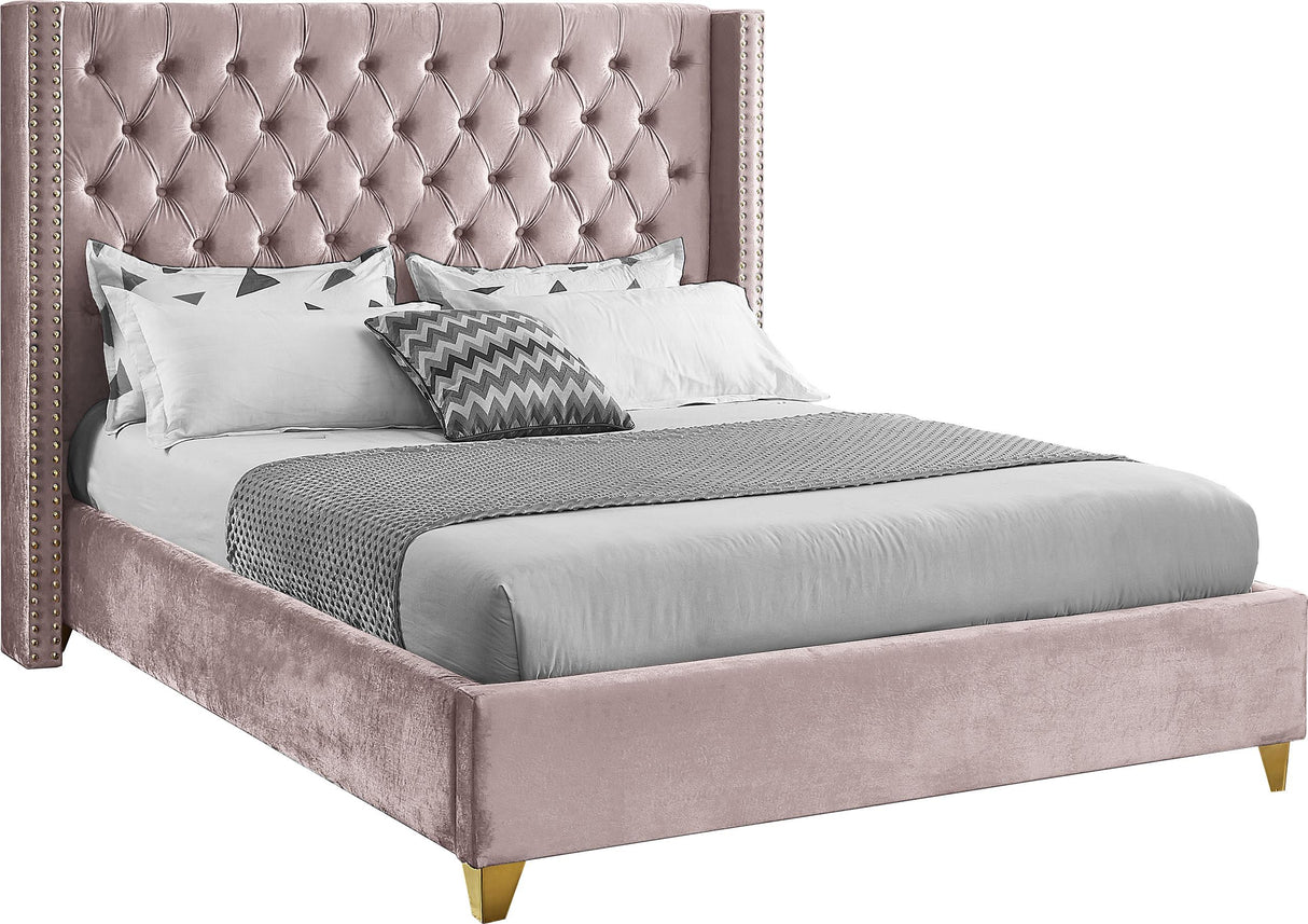 Barolo Pink Velvet Queen Bed - galleria furniture outlet
