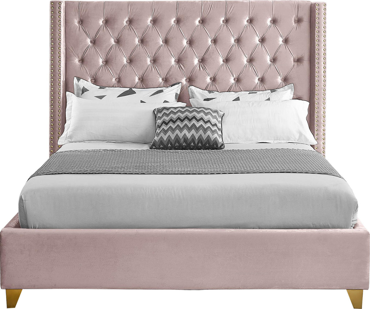 Barolo Pink Velvet King Bed - galleria furniture outlet