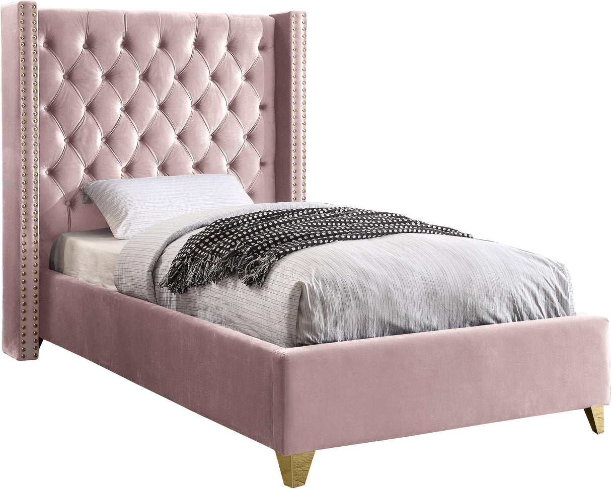 Barolo Pink Velvet Twin Bed - galleria furniture outlet