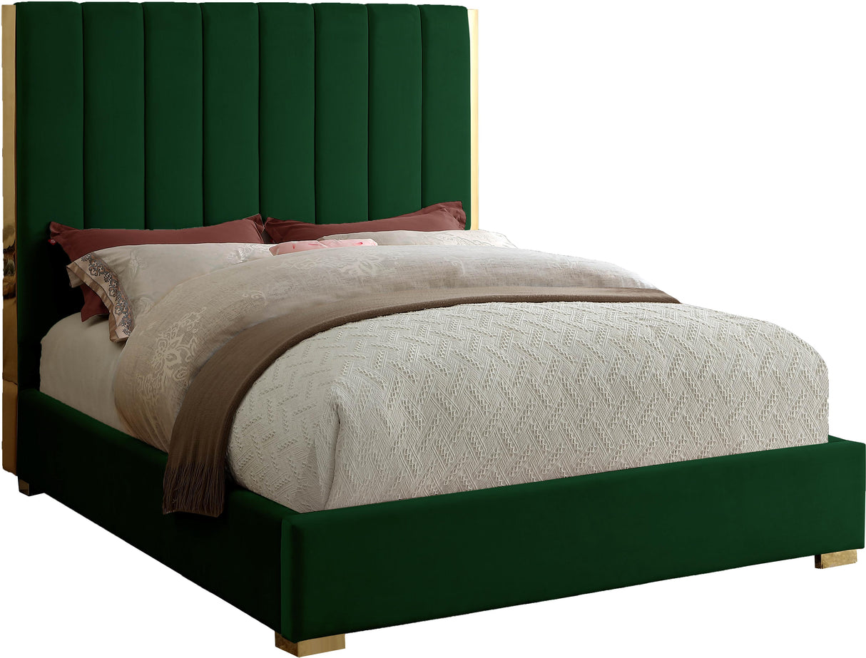 Becca Green Velvet Queen Bed - galleria furniture outlet