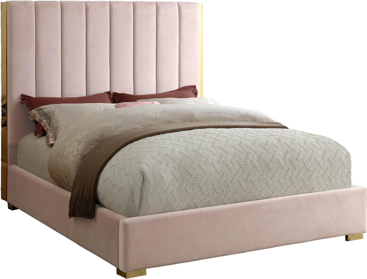 Becca Pink Velvet Full Bed - galleria furniture outlet