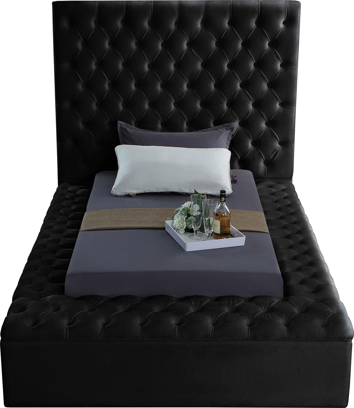 Bliss Black Velvet Twin Bed (3 Boxes) - galleria furniture outlet