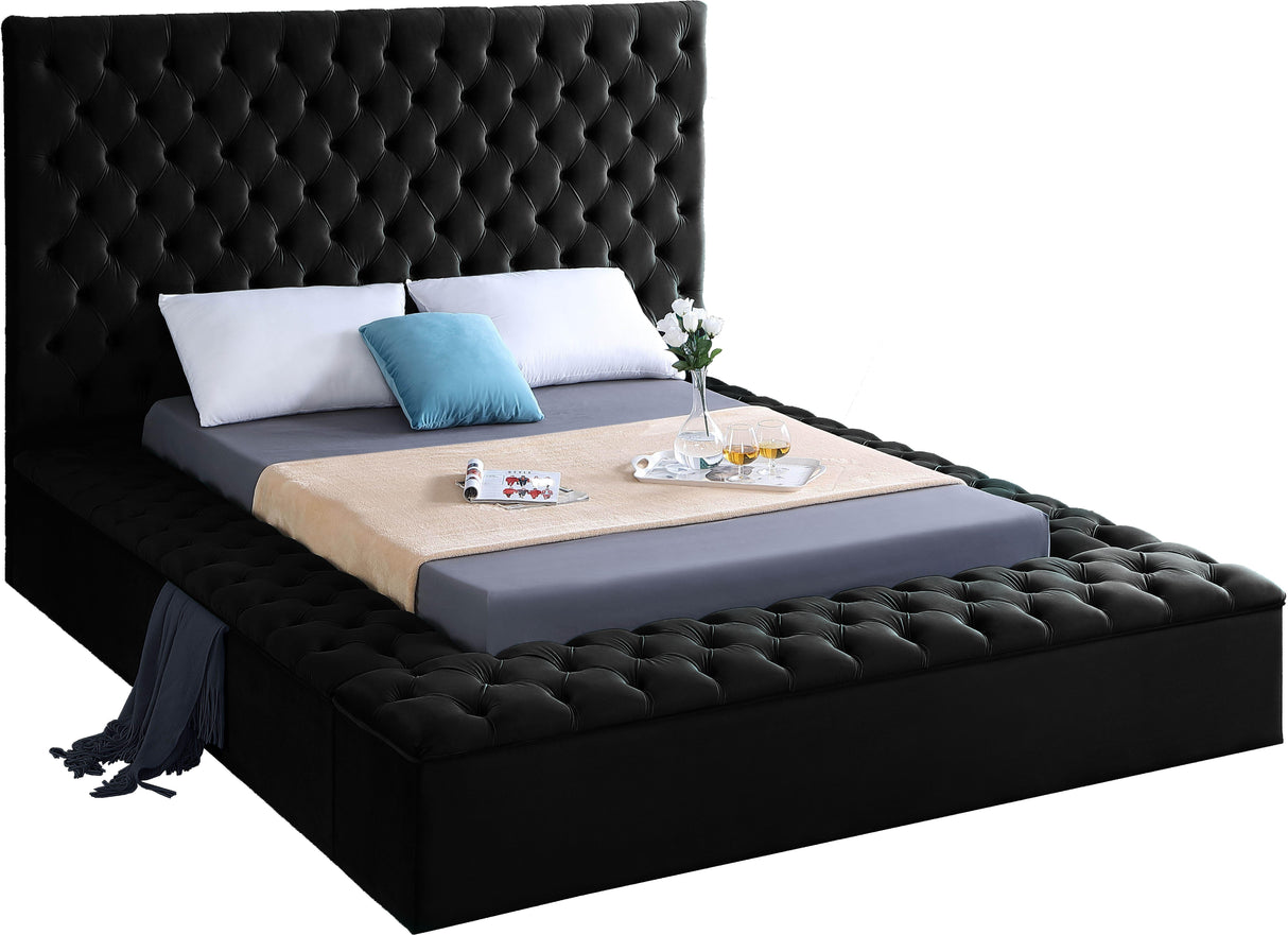 Bliss Black Velvet Queen Bed (3 Boxes) - galleria furniture outlet