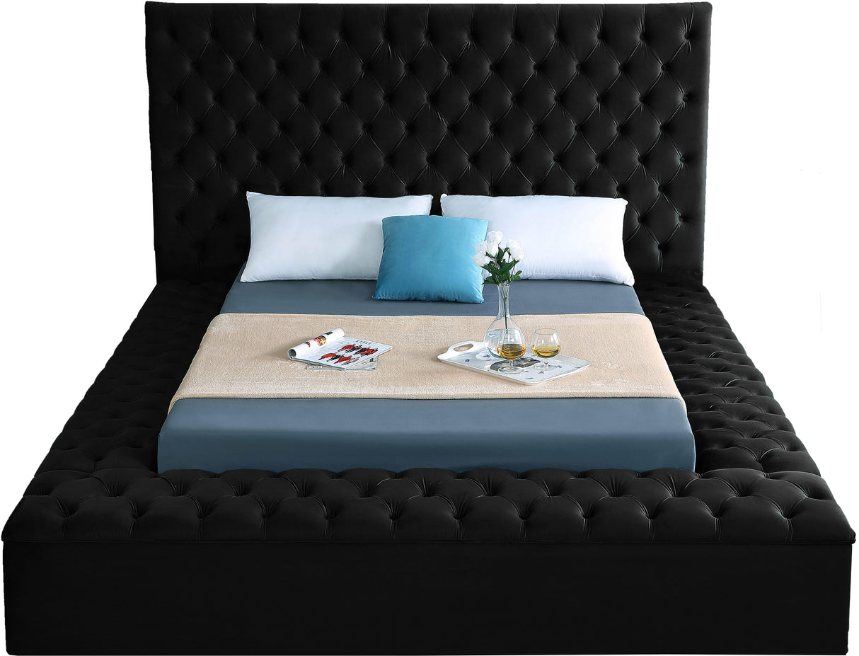 Bliss Black Velvet King Bed (3 Boxes) - galleria furniture outlet