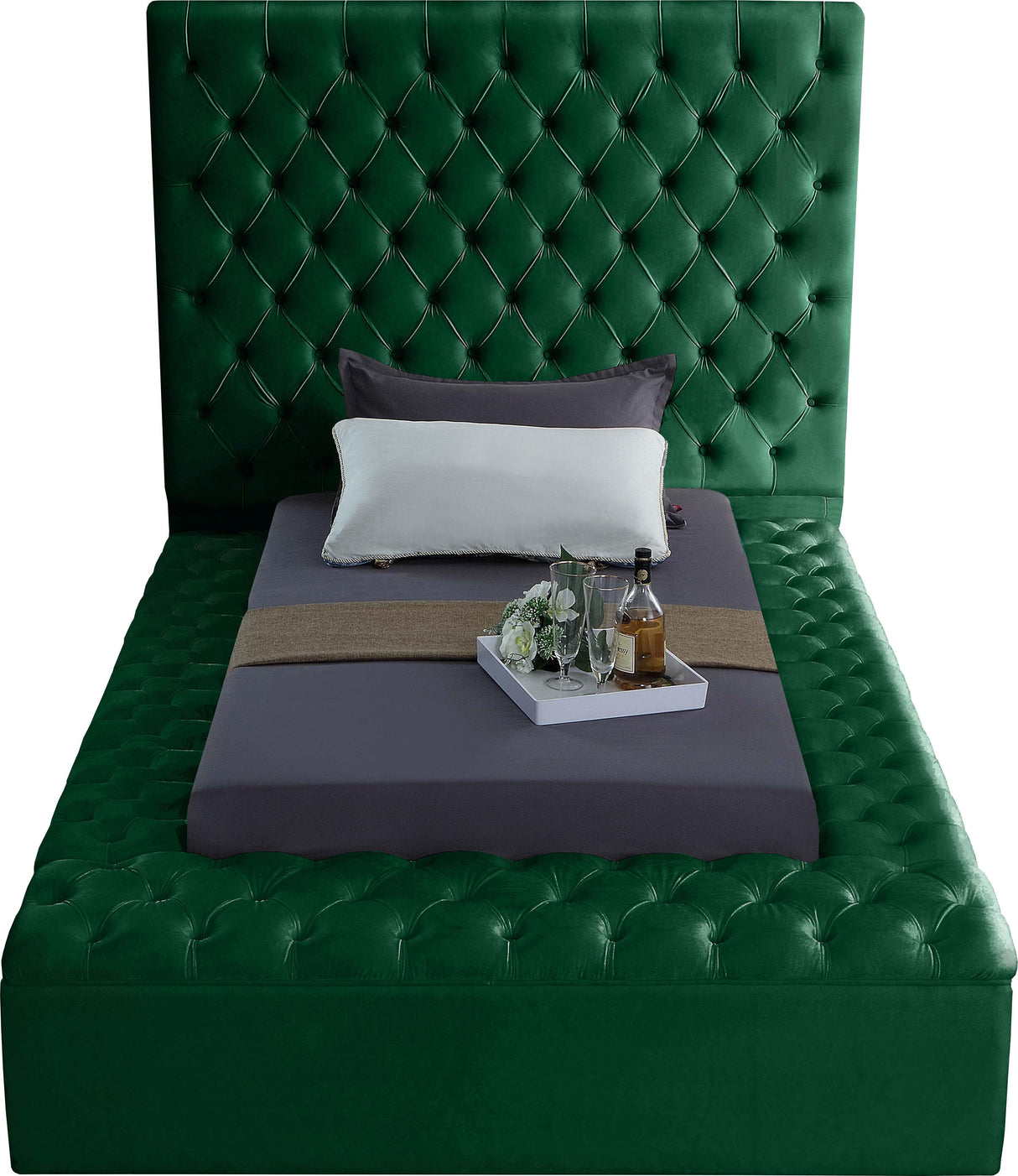 Bliss Green Velvet Twin Bed (3 Boxes) - galleria furniture outlet