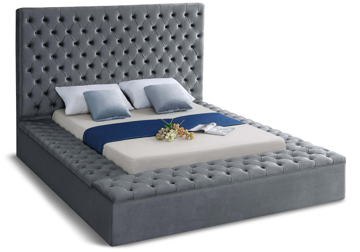Bliss Grey Velvet Full Bed (3 Boxes) - galleria furniture outlet
