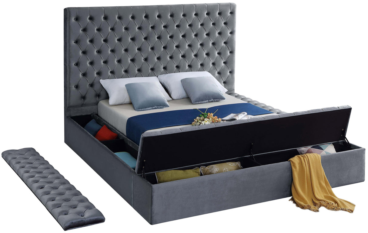 Bliss Grey Velvet King Bed (3 Boxes) - galleria furniture outlet