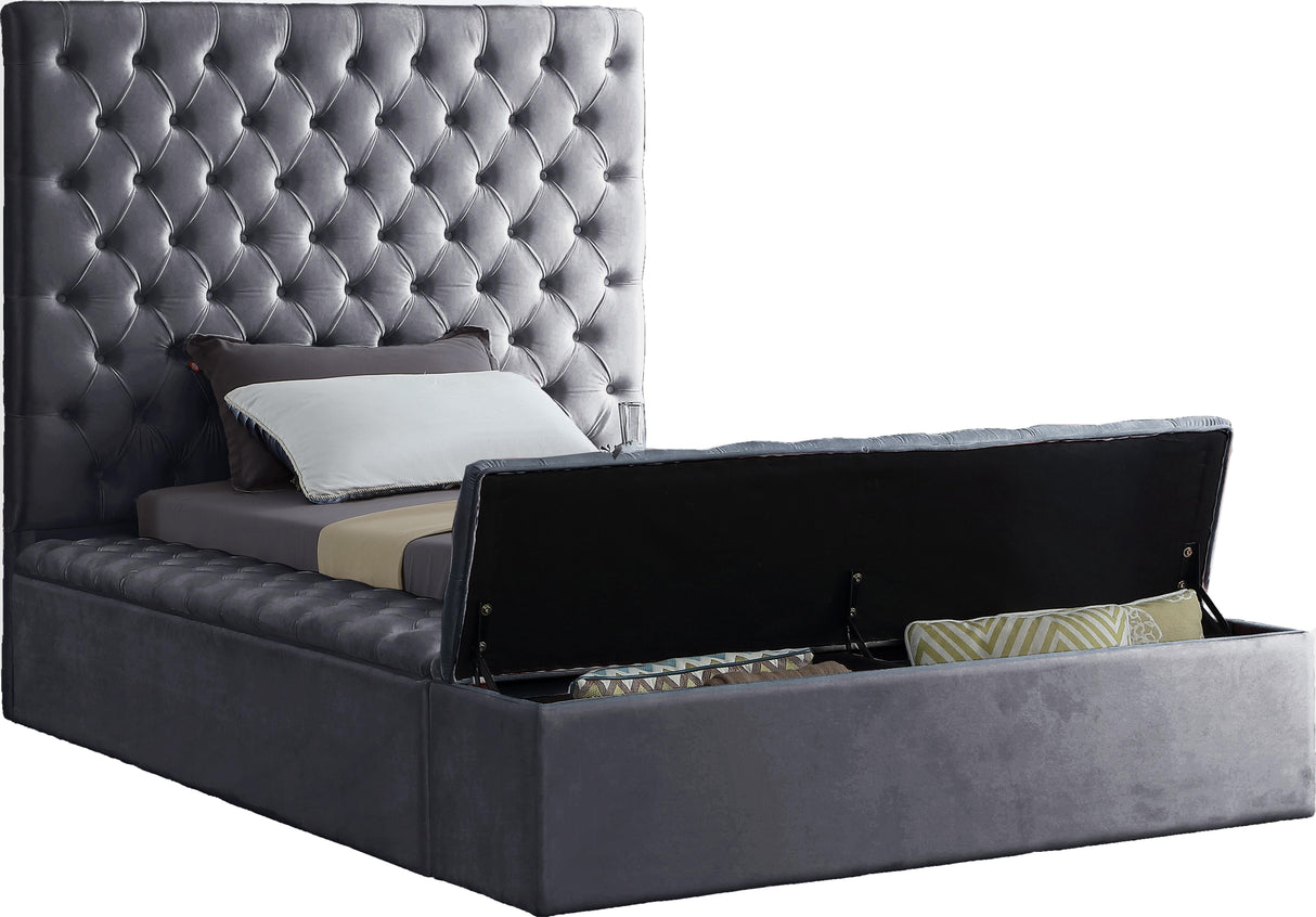 Bliss Grey Velvet Twin Bed (3 Boxes) - galleria furniture outlet