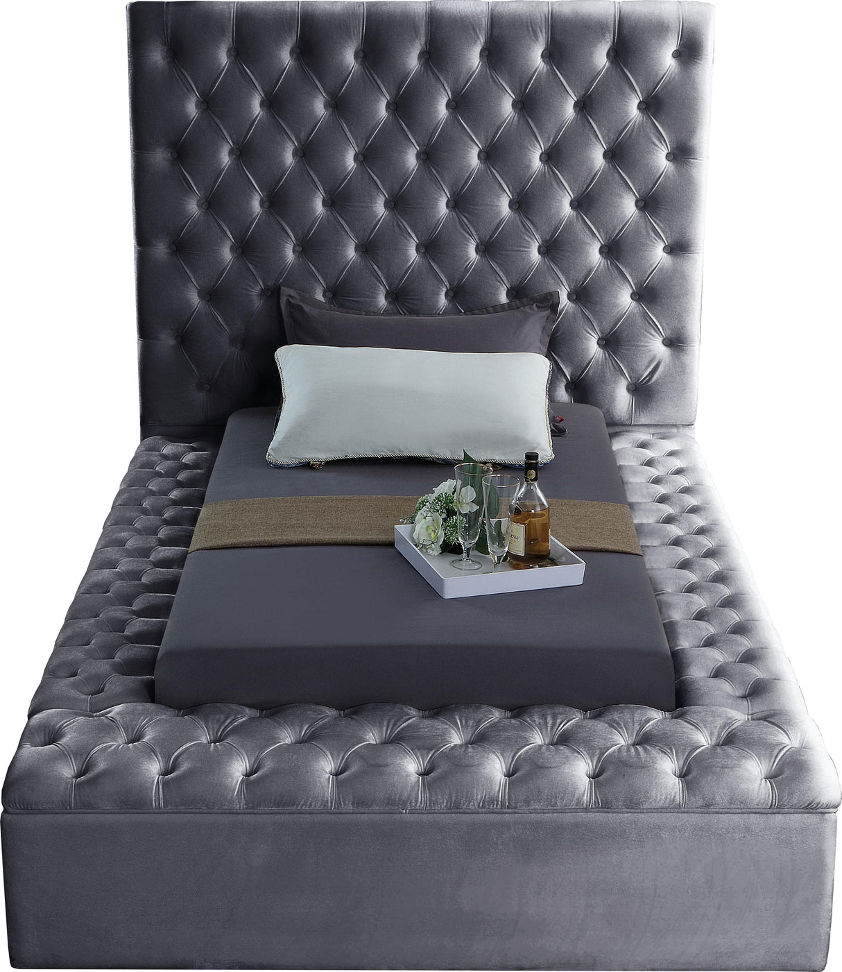 Bliss Grey Velvet Twin Bed (3 Boxes) - galleria furniture outlet