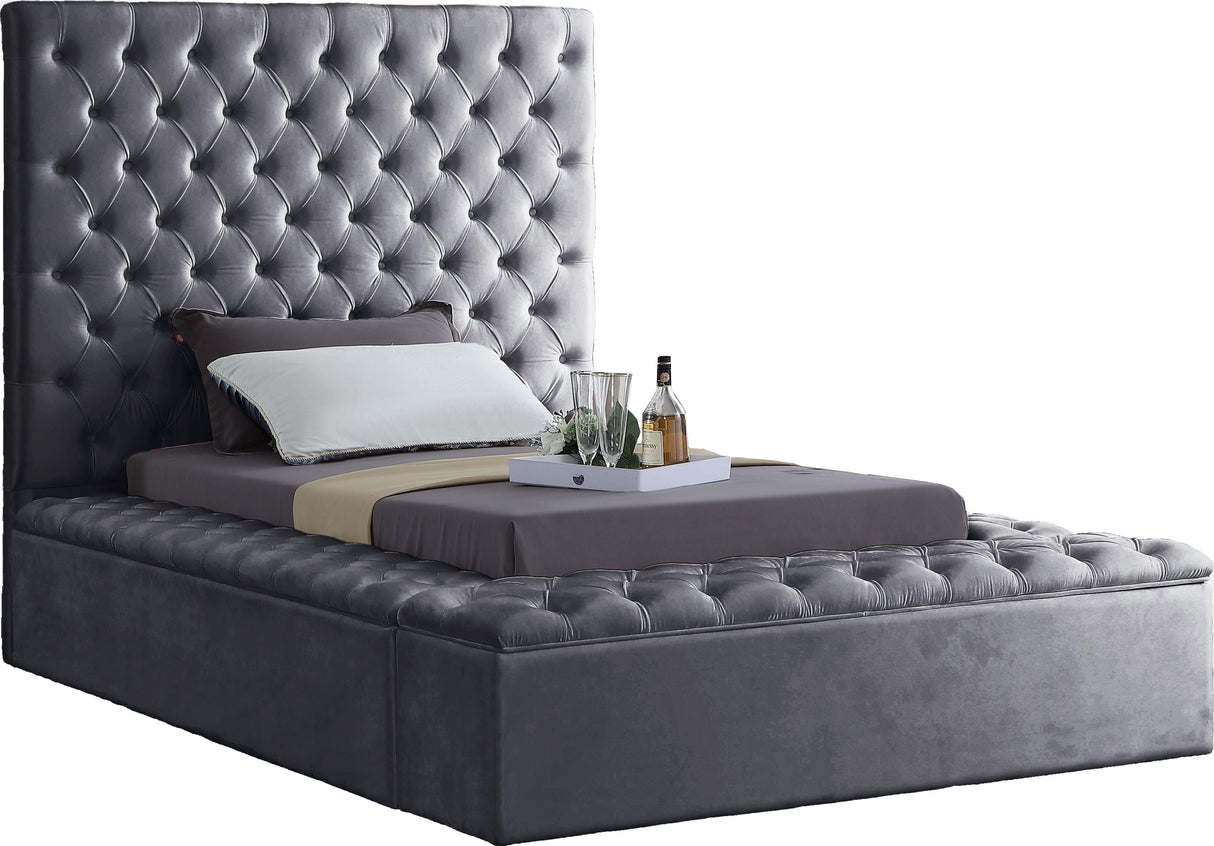 Bliss Grey Velvet Twin Bed (3 Boxes) - galleria furniture outlet