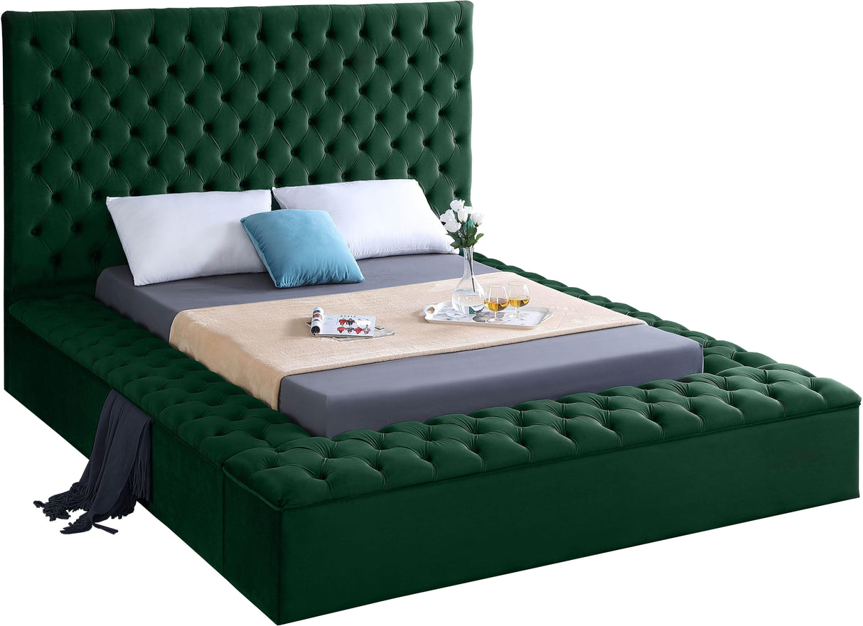 Bliss Green Velvet Queen Bed (3 Boxes) - galleria furniture outlet