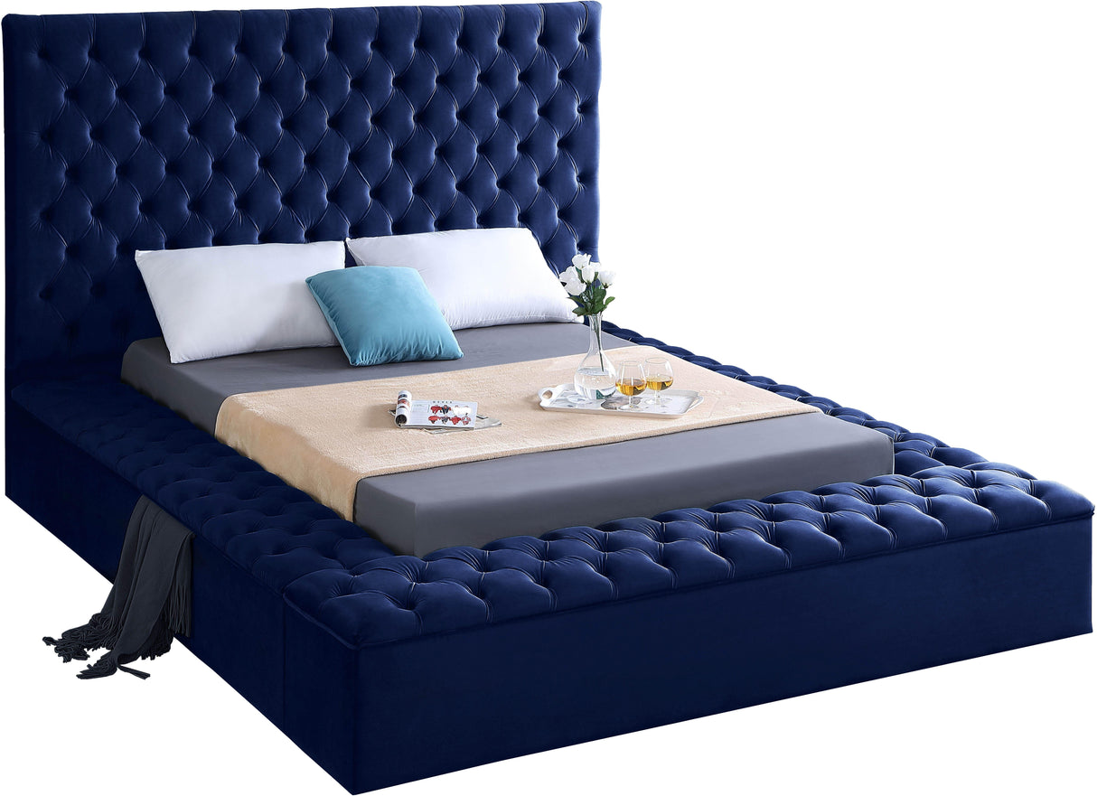 Bliss Navy Velvet King Bed (3 Boxes) - galleria furniture outlet