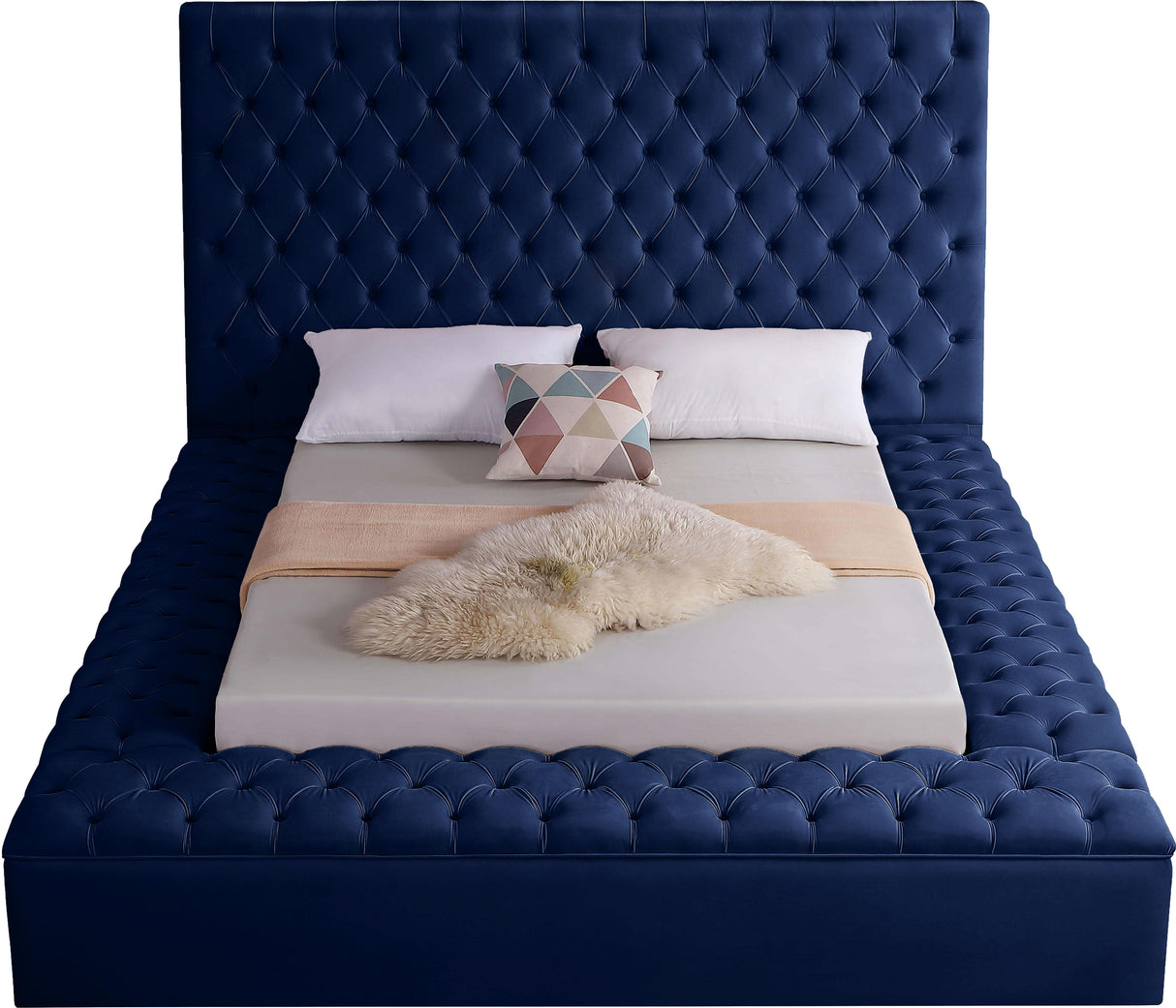 Bliss Navy Velvet Queen Bed (3 Boxes) - galleria furniture outlet