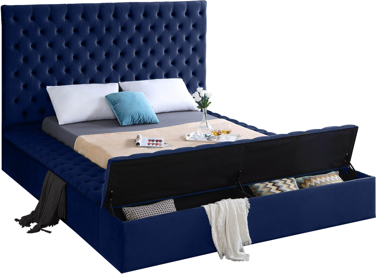 Bliss Navy Velvet King Bed (3 Boxes) - galleria furniture outlet
