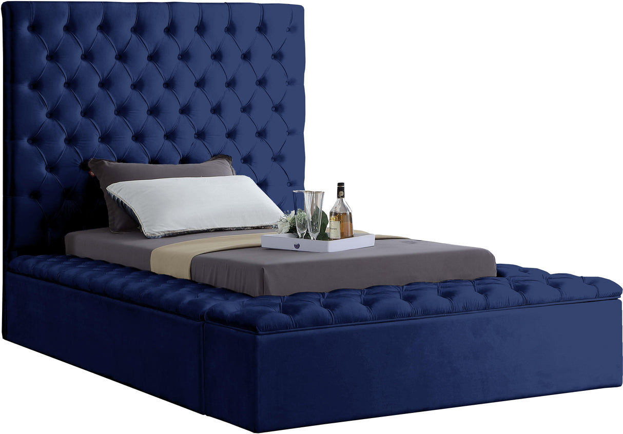 Bliss Navy Velvet Twin Bed (3 Boxes) - galleria furniture outlet