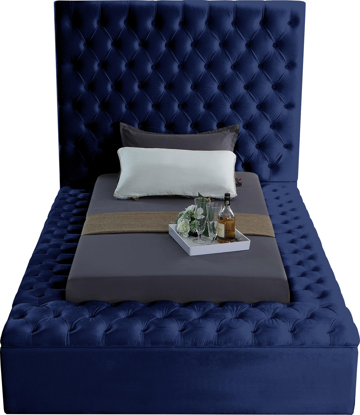 Bliss Navy Velvet Twin Bed (3 Boxes) - galleria furniture outlet