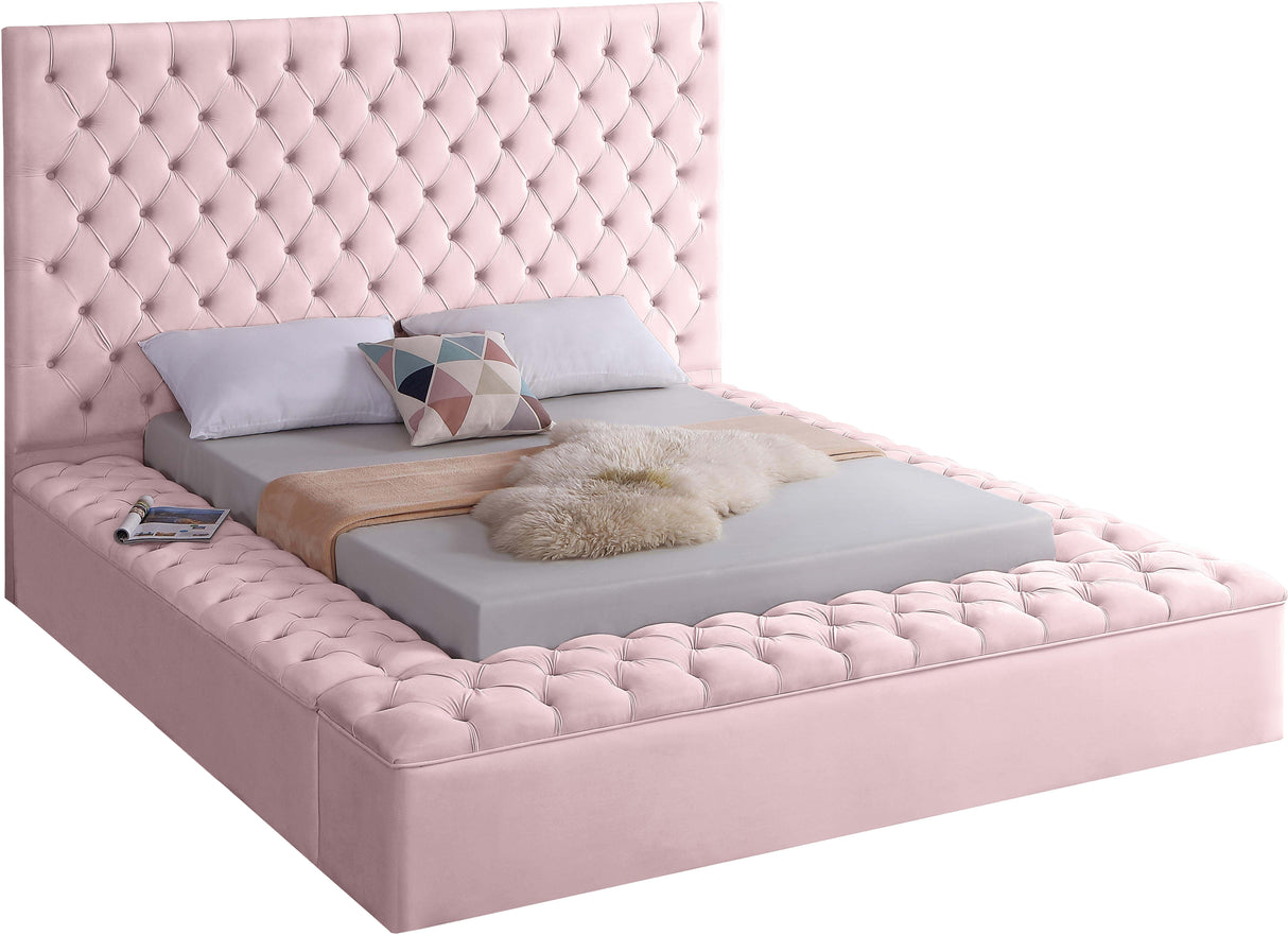 Bliss Pink Velvet Queen Bed (3 Boxes) - galleria furniture outlet