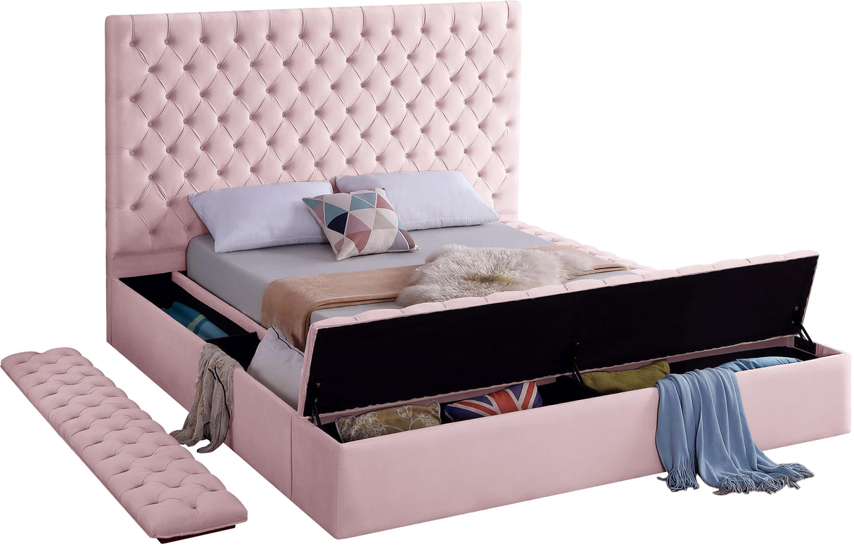 Bliss Pink Velvet Queen Bed (3 Boxes) - galleria furniture outlet