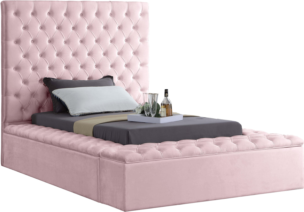 Bliss Pink Velvet Twin Bed (3 Boxes) - galleria furniture outlet