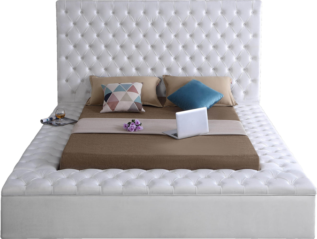 Bliss White Velvet King Bed (3 Boxes) - galleria furniture outlet