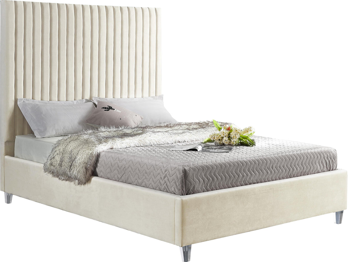 Candace Cream Velvet King Bed - galleria furniture outlet