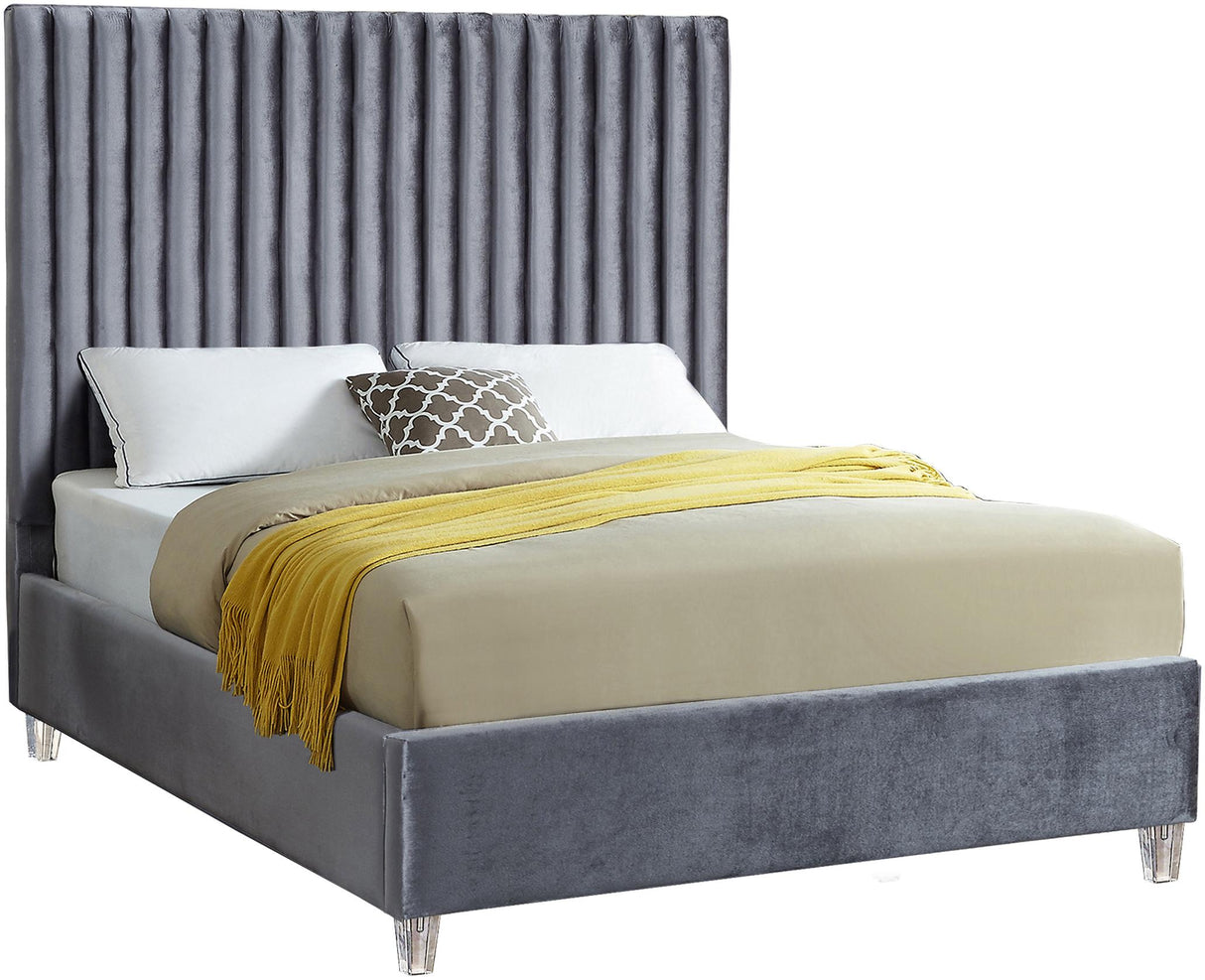 Candace Grey Velvet King Bed - galleria furniture outlet