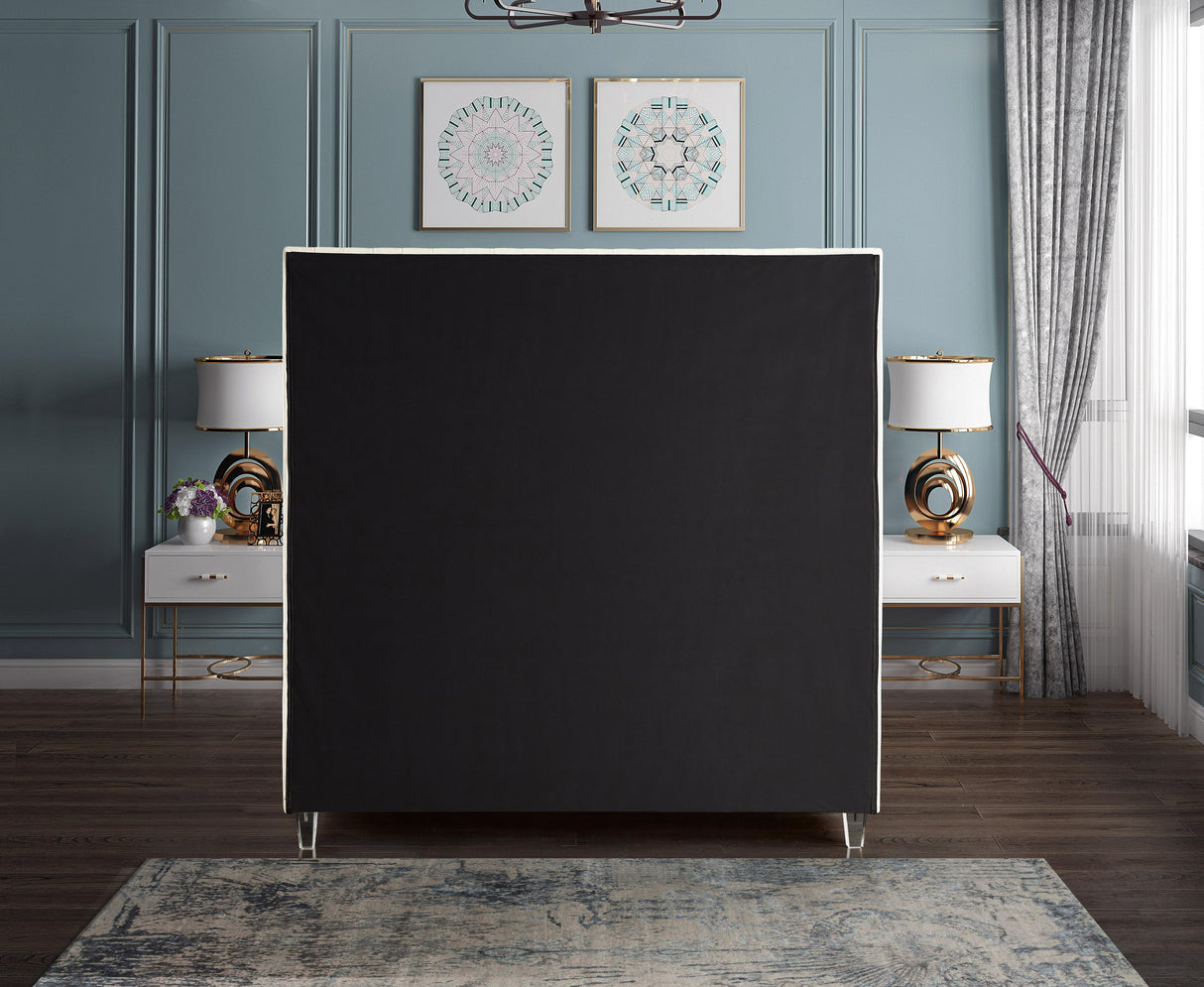 Candace Cream Velvet Queen Bed - galleria furniture outlet