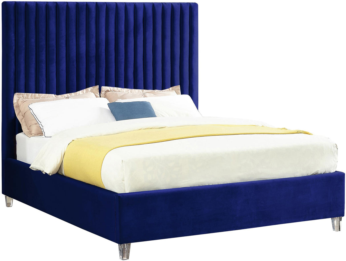 Candace Navy Velvet Full Bed - galleria furniture outlet